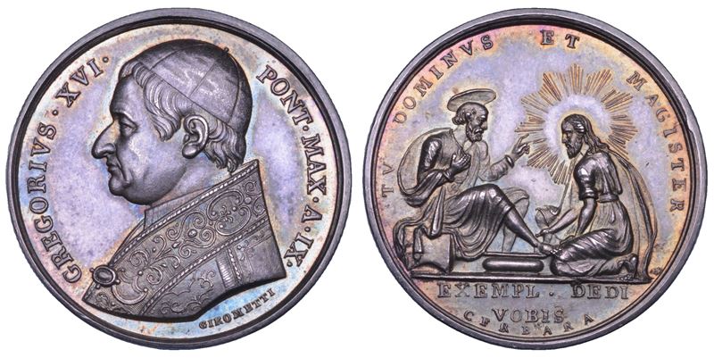 STATO PONTIFICIO. GREGORIO XVI (Bartolomeo Alberto Cappellari), 1831-1846. Medaglia in argento (1839)/A. IX. Lavanda dei piedi del Giovedì Santo.  - Asta Numismatica - Cambi Casa d'Aste