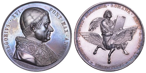STATO PONTIFICIO. GREGORIO XVI (Bartolomeo Alberto Cappellari), 1831-1846. Medaglia in argento A. XIV (1844). Premio dell'Accademia di San Luca.