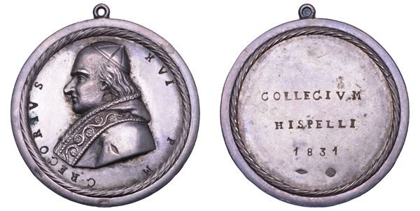 STATO PONTIFICIO. GREGORIO XVI (Bartolomeo Alberto Cappellari), 1831-1846. Medaglia in argento (A. I)  1831 con anello. Premio del Collegio di Spello.