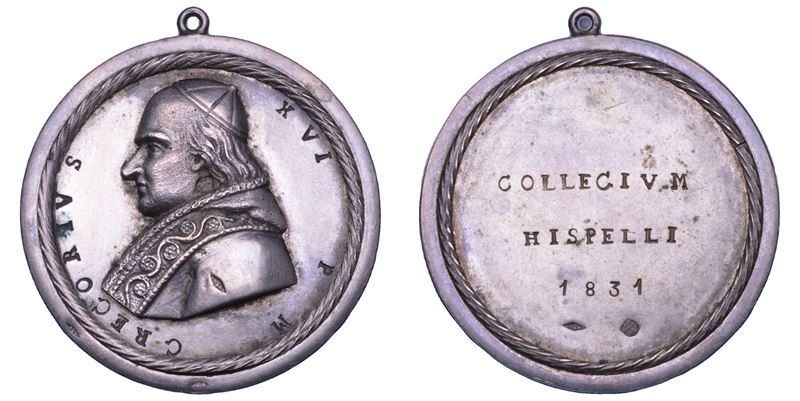 STATO PONTIFICIO. GREGORIO XVI (Bartolomeo Alberto Cappellari), 1831-1846. Medaglia in argento (A. I)  1831 con anello. Premio del Collegio di Spello.  - Asta Numismatica - Cambi Casa d'Aste