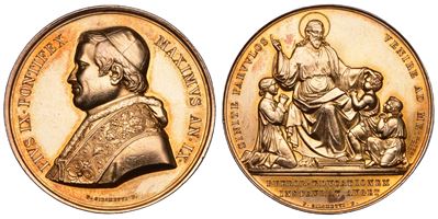 Pio IX (Giovanni Maria Mastai Ferretti), Medaglia annuale in argento dorato 1854/A. IX. Istituzio...