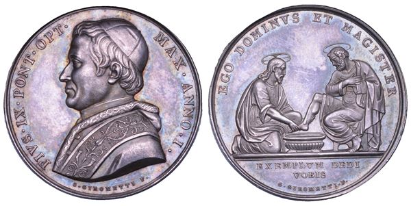 STATO PONTIFICIO. PIO IX (Giovanni Maria Mastai Ferretti), 1846-1878. Medaglia in argento A. I. Lavanda dei piedi del Giovedì Santo.