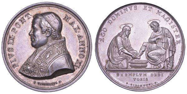 STATO PONTIFICIO. PIO IX (Giovanni Maria Mastai Ferretti), 1846-1878. Medaglia in argento (1857)/A. XI. Lavanda dei piedi del Giovedì Santo.