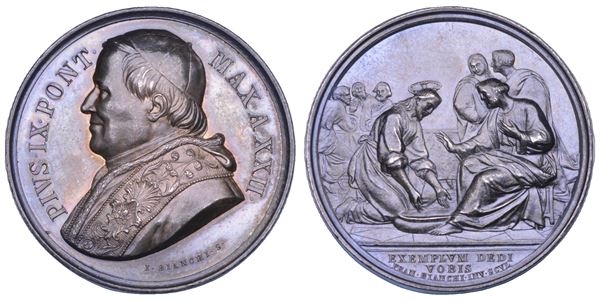 STATO PONTIFICIO. PIO IX (Giovanni Maria Mastai Ferretti), 1846-1878. Medaglia in argento (1868)/A. XXII. Lavanda dei piedi del Giovedì Santo.
