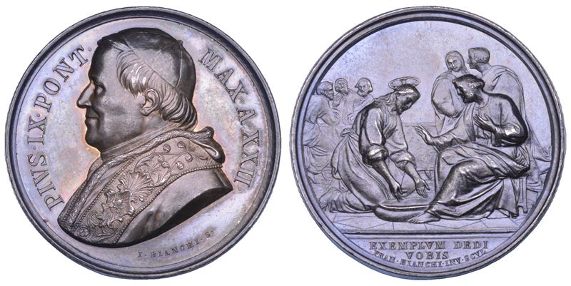 Pio IX (Giovanni Maria Mastai Ferretti), Lavanda dei piedi del Giovedì Santo. Medaglia in argento...