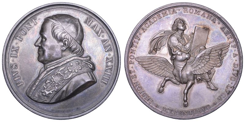 Giovanni Maria Mastai Ferretti (Pio IX), Medaglia commemorativa in argento dell’Accademia di San ...