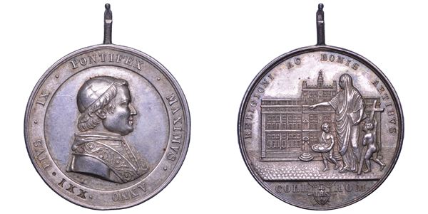 STATO PONTIFICIO. PIO IX (Giovanni Maria Mastai Ferretti), 1846-1878. Medaglia in argento A. XXI. Premio per gli alunni del Collegio Romano.