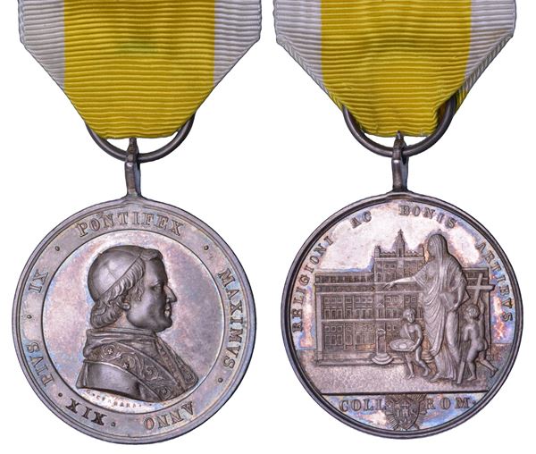 STATO PONTIFICIO. PIO IX (Giovanni Maria Mastai Ferretti), 1846-1878. Medaglia in argento A. XIX. Premio per gli alunni del Collegio Romano.
