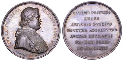 Pio IX (Giovanni Maria Mastai Ferretti), Medaglia in argento per la visita al Ministero delle Fin...