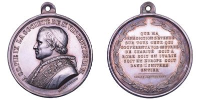 Mastai Ferretti (Pio IX), Medaglia in argento «Società di S. Vincenzo De Paoli», 5 gennaio 1855
