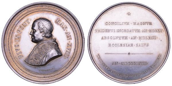 STATO PONTIFICIO. PIO IX (Giovanni Maria Mastai Ferretti), 1846-1878. Medaglia in argento 1863/A. XVIII.