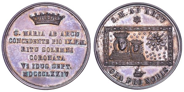STATO PONTIFICIO. PIO IX (Giovanni Maria Mastai Ferretti), 1846-1878. Medaglia in argento 1874 (A.XXIX). Incoronazione della Madonna dell'Arco a Napoli.