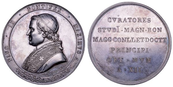 STATO PONTIFICIO. PIO IX (Giovanni Maria Mastai Ferretti), 1846-1878. Medaglia in argento 1857 A. XII. Viaggio nelle province.