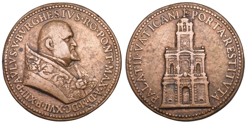 Camillo Borghese (Paolo V), Porta Vaticana, medaglia in bronzo 1617