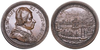 Clemente XI (Giovanni Francesco Albani), Medaglia in bronzo “Il nuovo acquedotto di Civitavecchia...