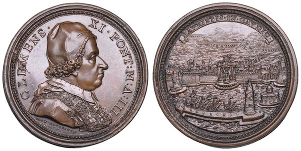 STATO PONTIFICIO. CLEMENTE XI (Giovanni Francesco Albani), 1700-1721. Medaglia in bronzo A. III (1703). Il nuovo acquedotto di Civitavecchia.