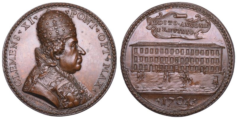 STATO PONTIFICIO. CLEMENTE XI (Giovanni Francesco Albani), 1700-1721. Medaglia in bronzo 1704 (A. IV). Il palazzo dell'Annona a Roma.  - Asta Numismatica - Cambi Casa d'Aste