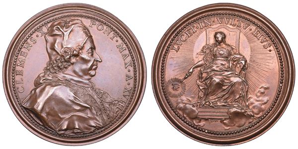 STATO PONTIFICIO. CLEMENTE XI (Giovanni Francesco Albani), 1700-1721. Medaglia in bronzo (1718)/A.XVIII. Dominio della religione Cristiana sulle tenebre e sulla ignoranza.