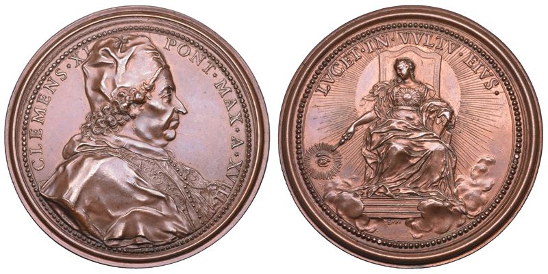 STATO PONTIFICIO. CLEMENTE XI (Giovanni Francesco Albani), 1700-1721. Medaglia in bronzo (1718)/A.XVIII. Dominio della religione Cristiana sulle tenebre e sulla ignoranza.  - Asta Numismatica - Cambi Casa d'Aste