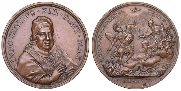 STATO PONTIFICIO. INNOCENZO XIII (Michelangelo Conti di Poli), 1721-1724. Medaglia in bronzo 1721 (A. I). Auspici per il riassetto della situazione politico-religiosa.