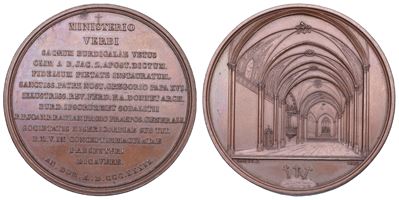 Cappellari (Gregorio XVI), Medaglia in bronzo con scena della cattedrale di Bordeaux e Crocifissi...