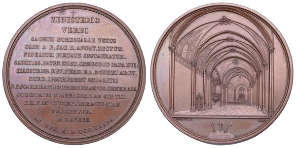 STATO PONTIFICIO. GREGORIO XVI (Bartolomeo Alberto Cappellari), 1831-1846. Medaglia in bronzo 1839. Zecca di Parigi, 1842.