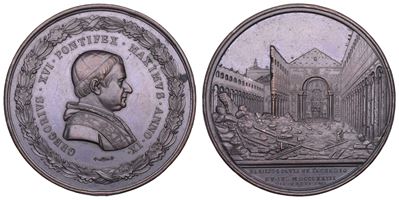 Cappellari (Bartolomeo Alberto), Gregorio XVI, Medaglia in bronzo “Riedificazione della Basilica ...