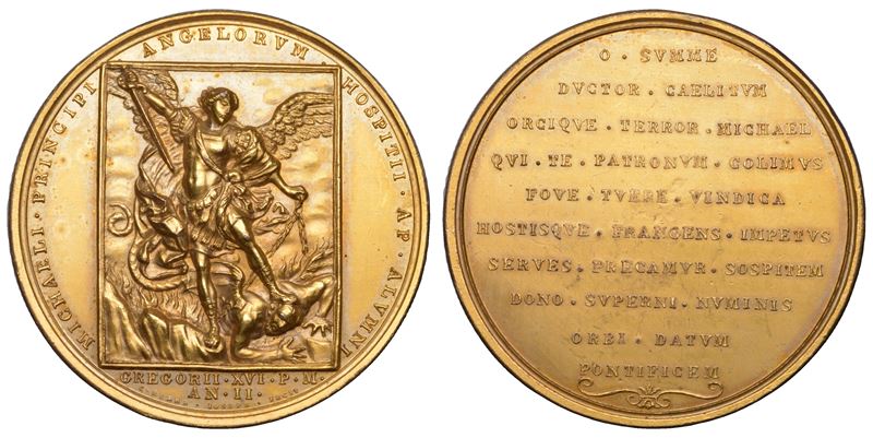 Cappellari (Gregorio XVI), Medaglia in bronzo dorato, A. II (1832) – Visita del Pontefice all’Osp...