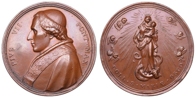 Barnaba Chiaramonti (Pio VII), Medaglia pontificia in bronzo con Vergine e Bambino e iscrizione “...