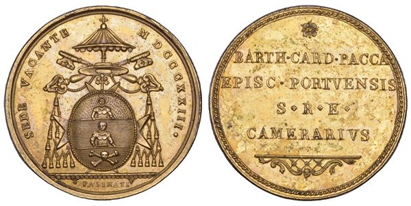 STATO PONTIFICIO. SEDE VACANTE 1823. Medaglia in bronzo dorato emessa dal Cardinale Camerlengo Bartolomeo Pacca.