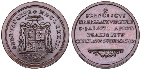 STATO PONTIFICIO. SEDE VACANTE 1823. Medaglia in bronzo emessa dal Prefetto dei Sacri Palazzi Apostolici e Governatore del Conclave Monsignore Marazzani Visconti (seconda variante).