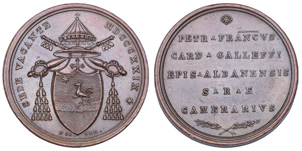 STATO PONTIFICIO. SEDE VACANTE 1829. Medaglia in bronzo emessa dal Cardinale Camerlengo Pier Francesco Galleffi.