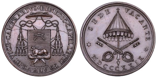 STATO PONTIFICIO. SEDE VACANTE 1829. Medaglia in bronzo 1829 emessa dal Governatore di Roma e Vice Camerlengo Monsignore Benedetto Cappelletti.