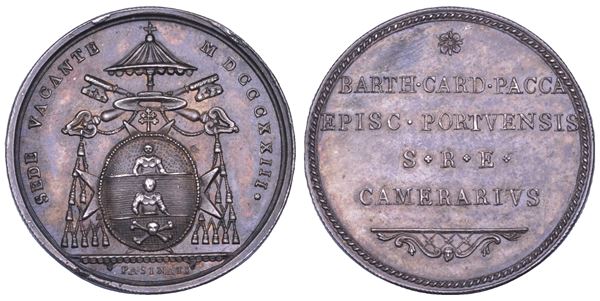STATO PONTIFICIO. SEDE VACANTE 1823. Medaglia in argento emessa dal Cardinale Camerlengo Bartolomeo Pacca.