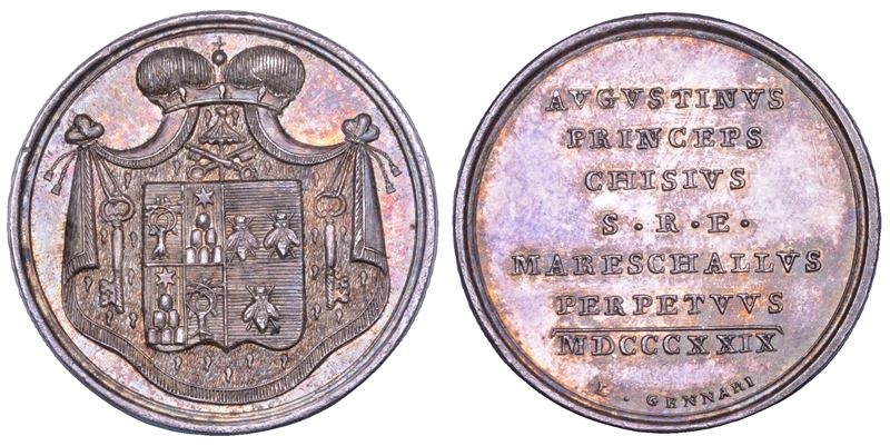 STATO PONTIFICIO. SEDE VACANTE 1829. Medaglia in argento emessa dal Maresciallo del Conclave Principe Agostino Chigi.  - Asta Numismatica - Cambi Casa d'Aste