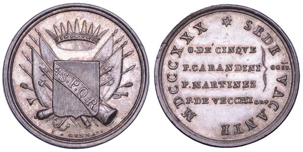 STATO PONTIFICIO. SEDE VACANTE 1830-1831. Medaglia in argento emessa dai Conservatori della Città di Roma.