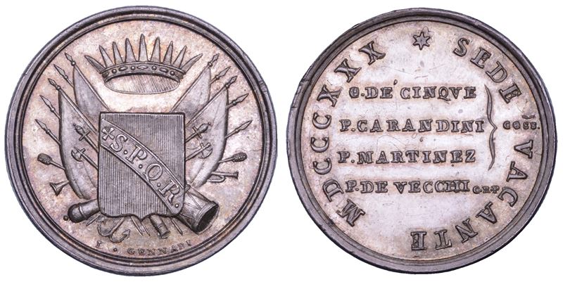 Carandini / Martinez / de Vecchi, Medaglia in argento Stato Pontificio. Sede vacante 1830-1831