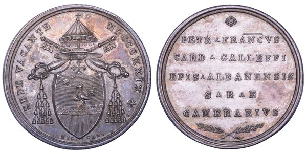 STATO PONTIFICIO. SEDE VACANTE 1829. Medaglia in argento emessa dal Cardinale Camerlengo Pier Francesco Galleffi.