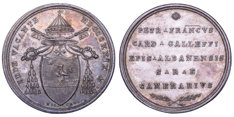 Pier Francesco Galleffi (Cardinale Camerlengo), Medaglia in argento Stato Pontificio. Sede vacant...