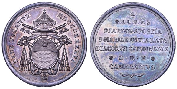 STATO PONTIFICIO. SEDE VACANTE 1846. Medaglia in argento emessa dal Cardinale Camerlengo Tommaso Riario Sforza.