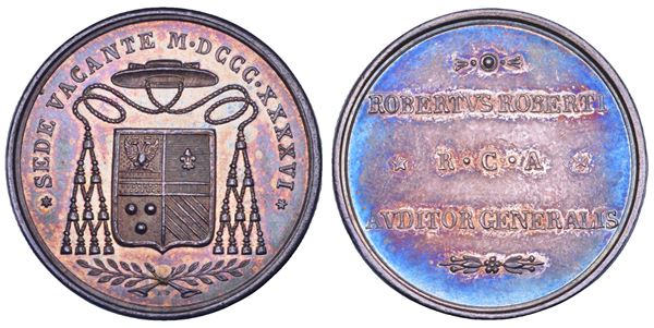 STATO PONTIFICIO. SEDE VACANTE 1846. Medaglia in argento emessa dall'Uditore Generale della Reverenda Camera Apostolica Monsignore Roberto Roberti.
