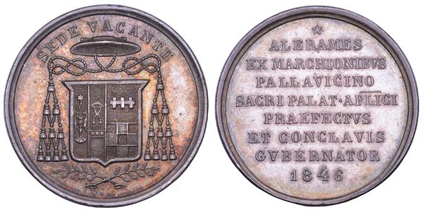STATO PONTIFICIO. SEDE VACANTE 1846. Medaglia in argento emessa dal Prefetto dei Sacri Palazzi Apostolici e Governatore del Conclave Monsignore Alerame Pallavicino.