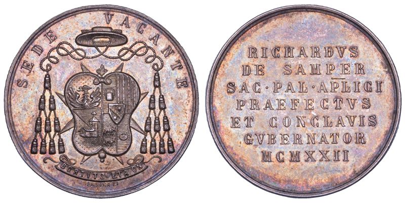 Riccardo De Samper, Roma. Sede vacante, 1922 – Medaglia in argento con stemma e iscrizione commem...