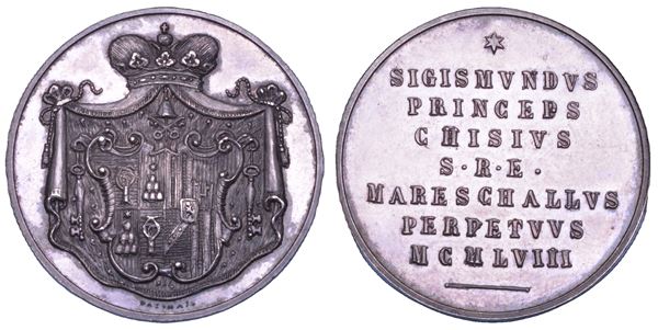 VATICANO. SEDE VACANTE 1958. Medaglia in argento emessa dal Maresciallo del Conclave Principe Sigismondo Chigi (prima variante).