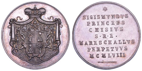 VATICANO. SEDE VACANTE 1958. Medaglia in argento emessa dal Maresciallo del Conclave Principe Sigismondo Chigi (seconda variante).