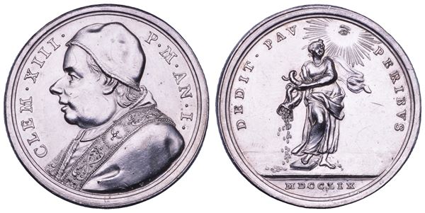 STATO PONTIFICIO. CLEMENTE XIII (Carlo Rezzonico), 1758-1769. Medaglia annuale in argento 1759/A.I. Carità del Pontefice.