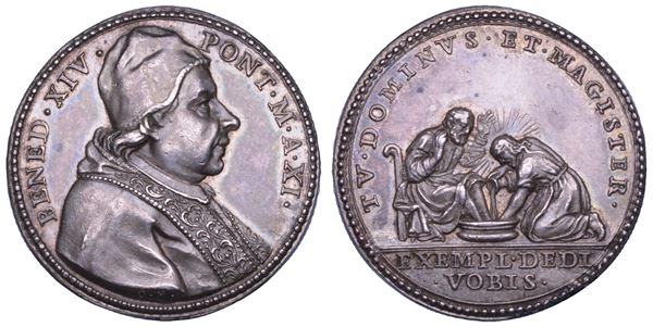 STATO PONTIFICIO. BENEDETTO XIV (Prospero Lorenzo Lambertini), 1740-1758. Medaglia in argento A. XI (1751). Lavanda dei Piedi del Giovedì Santo.