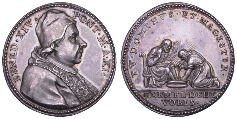 STATO PONTIFICIO. BENEDETTO XIV (Prospero Lorenzo Lambertini), 1740-1758. Medaglia in argento A. XI (1751). Lavanda dei Piedi del Giovedì Santo.  - Asta Numismatica - Cambi Casa d'Aste