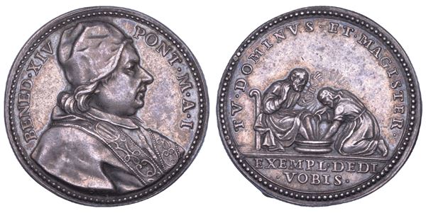 STATO PONTIFICIO. BENEDETTO XIV (Prospero Lorenzo Lambertini), 1740-1758. Medaglia in argento A. I (1741). Lavanda dei Piedi del Giovedì Santo.