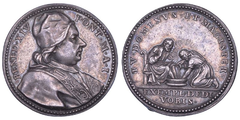 Benedetto XIV (Prospero Lorenzo Lambertini), Medaglia in argento “Lavanda dei Piedi del Giovedì S...